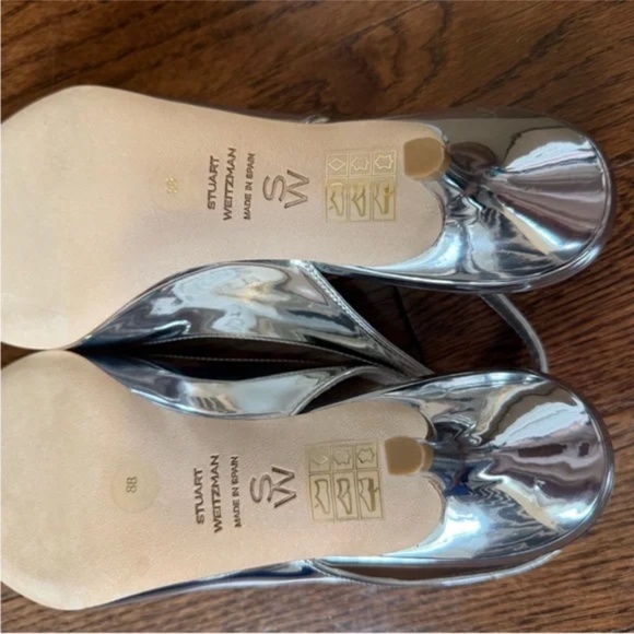 Stuart Weitzman 50 Silver Slingback Kitten Heels | Size 8 | New in Box - Picture 4 of 11